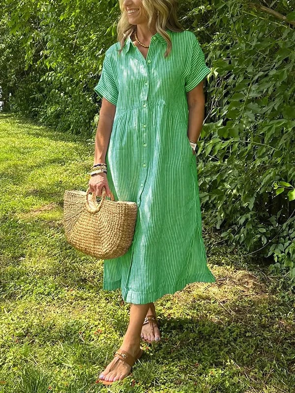 Image of Raegan | Women's Button-Down Striped Midi Dress