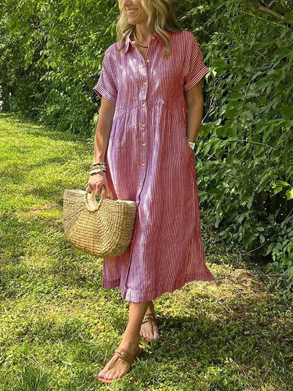 Image of Raegan | Women's Button-Down Striped Midi Dress