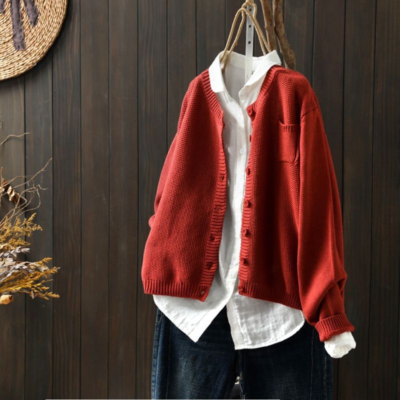 Women's Oversized Knit Cardigan With Pockets Button Front