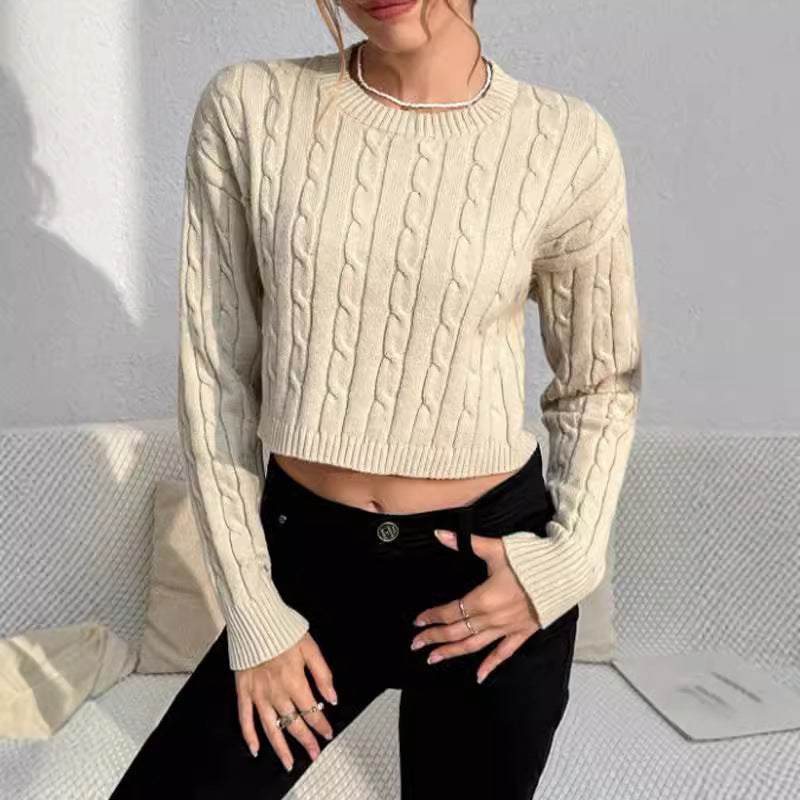 Women's Cropped Cable Knit Sweater - Vonnera