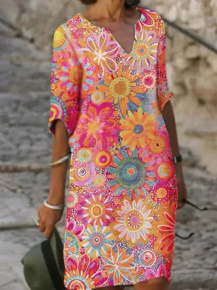 Regina Women's Floral Midi Dress V-Neck - Vonnera