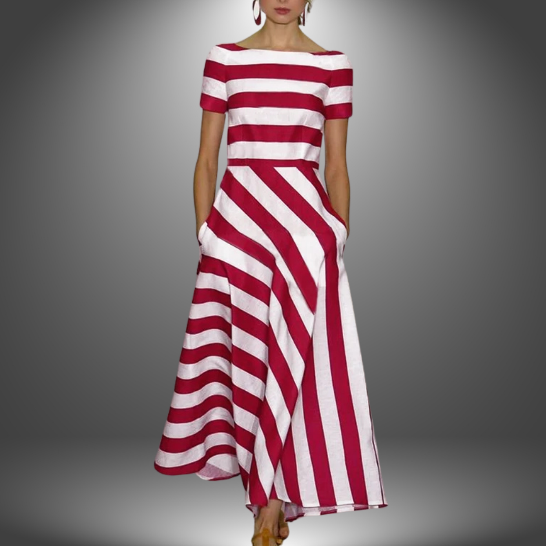 Women's Striped A-Line Midi Dress - Vonnera