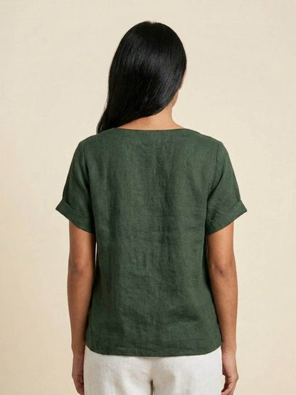 Women's Short Sleeve Casual Scoop Neck Button Detail