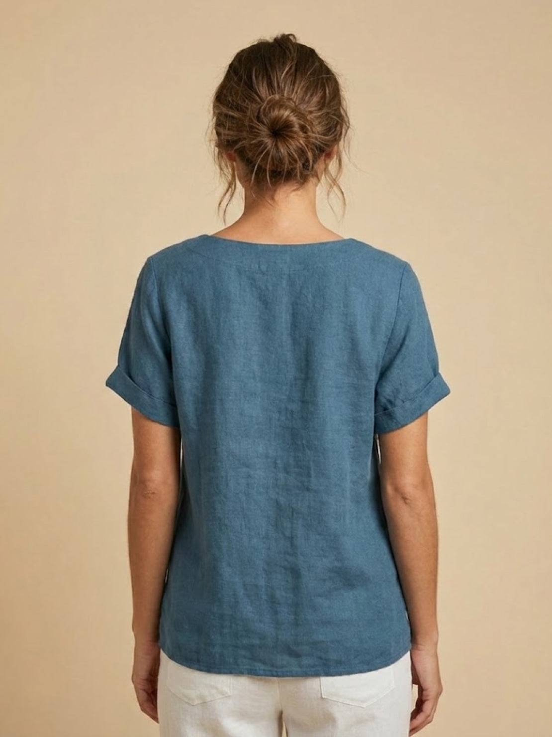 Women's Short Sleeve Casual Scoop Neck Button Detail