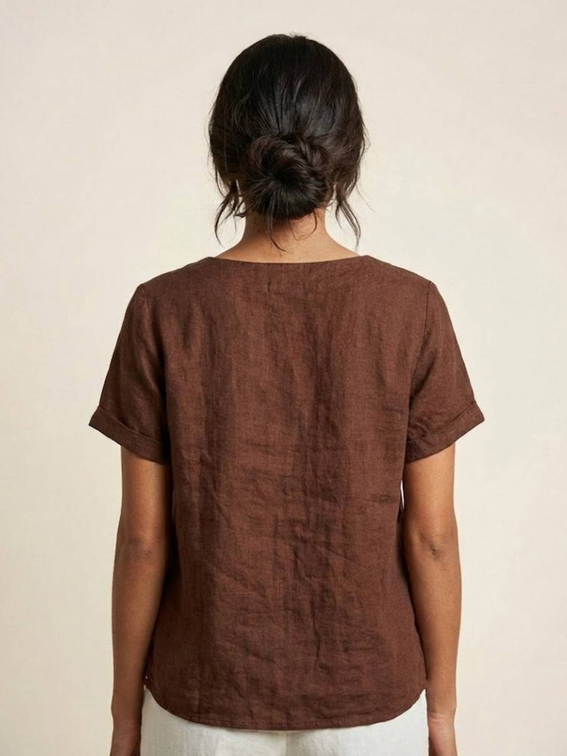 Women's Short Sleeve Casual Scoop Neck Button Detail