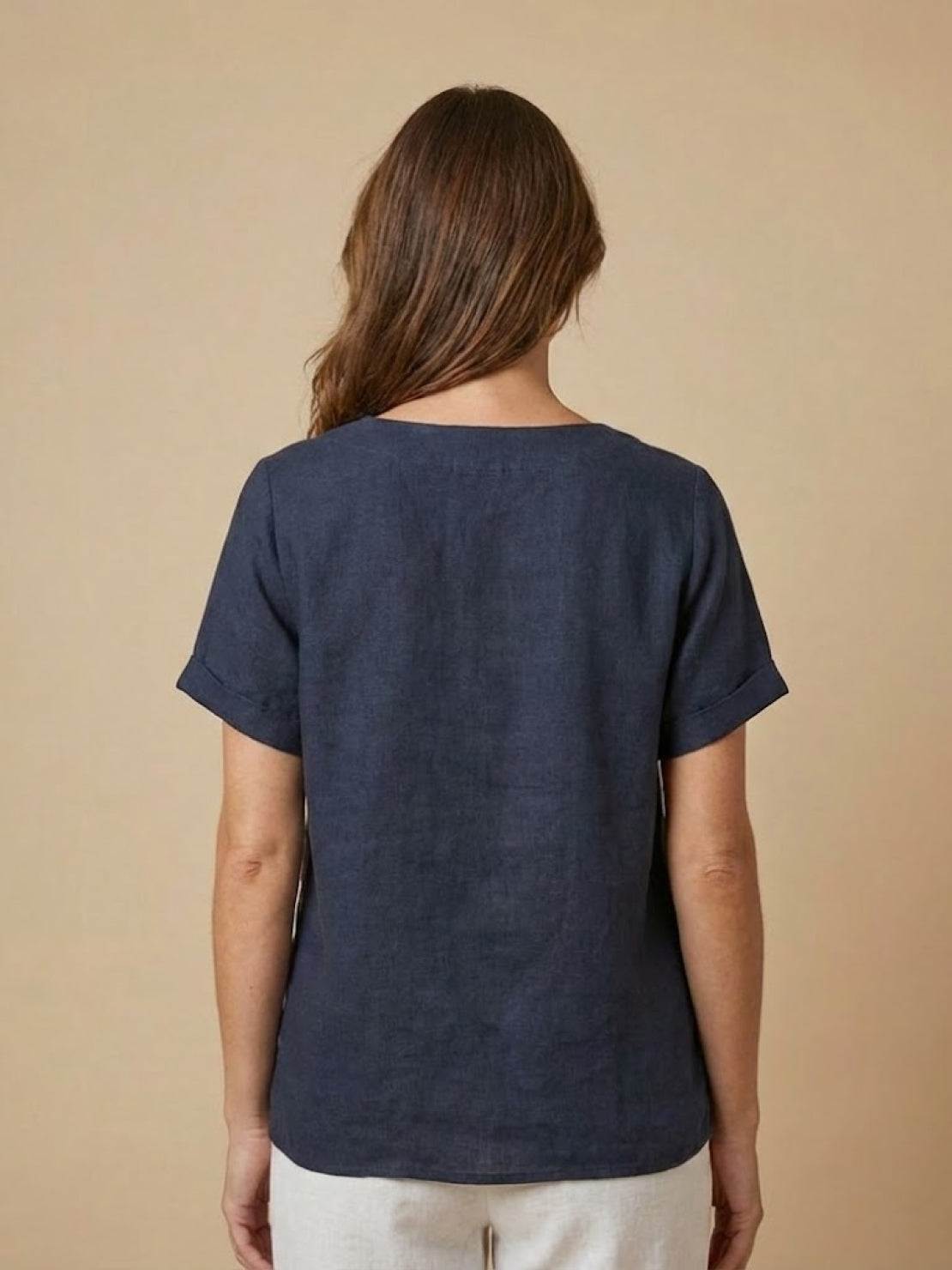Women's Short Sleeve Casual Scoop Neck Button Detail