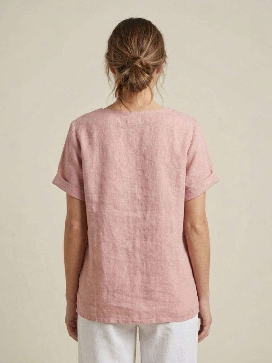 Foreen | Women's Casual Scoop Neck Button Detail Short Sleeve Top