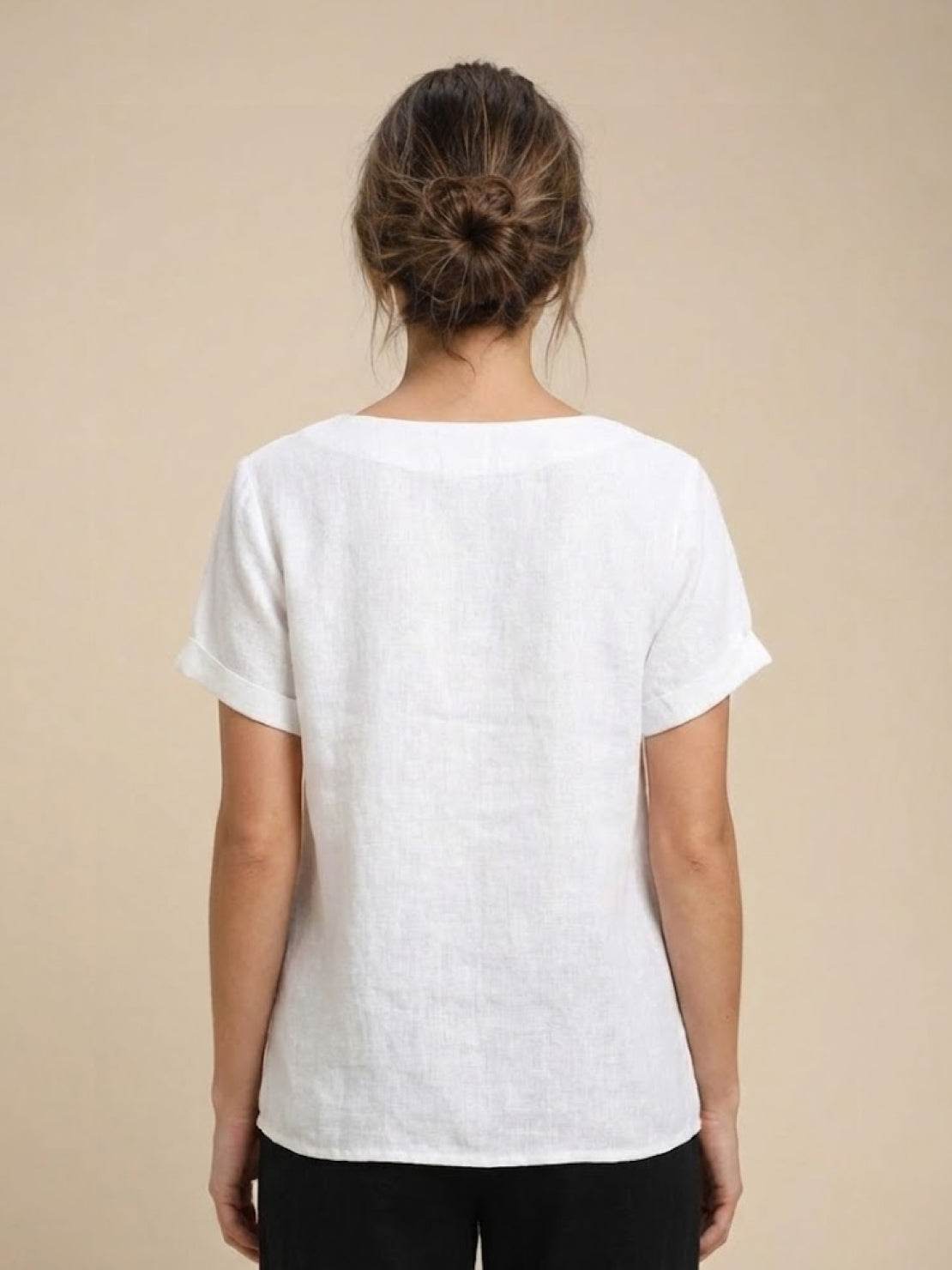 Women's Short Sleeve Casual Scoop Neck Button Detail