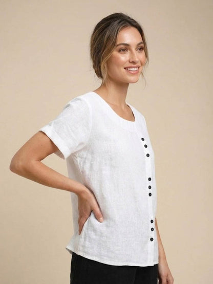 Women's Short Sleeve Casual Scoop Neck Button Detail