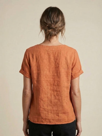 Women's Short Sleeve Casual Scoop Neck Button Detail