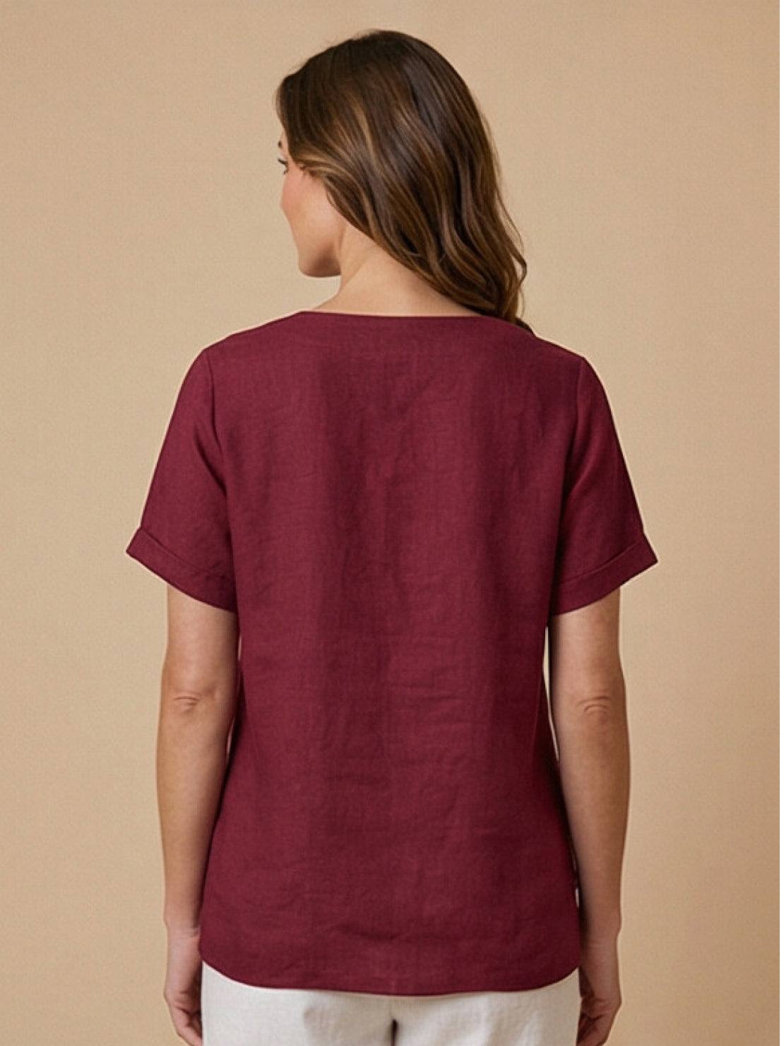 Women's Short Sleeve Casual Scoop Neck Button Detail