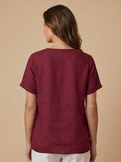 Women's Short Sleeve Casual Scoop Neck Button Detail
