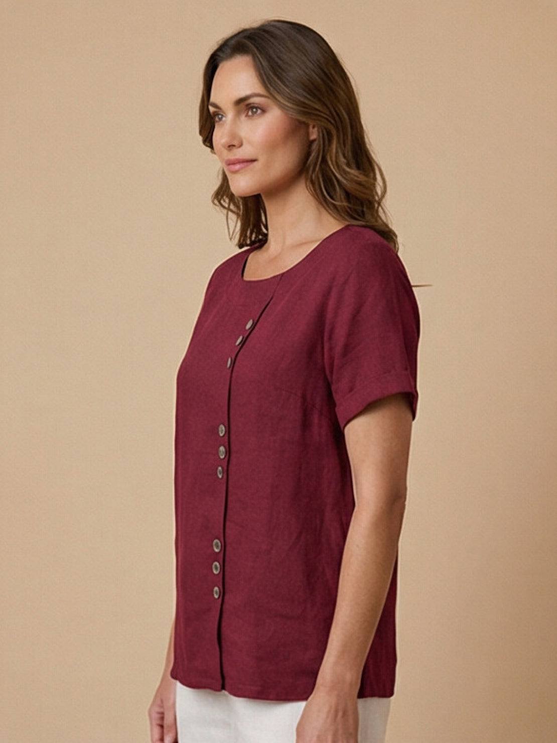 Women's Short Sleeve Casual Scoop Neck Button Detail