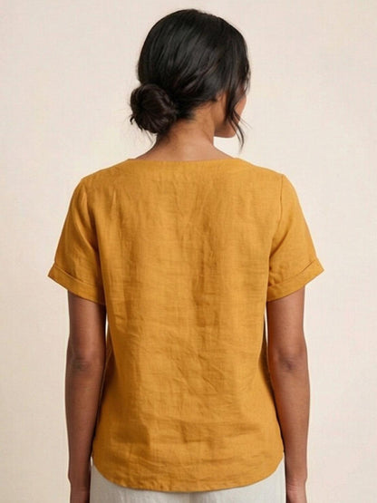 Women's Short Sleeve Casual Scoop Neck Button Detail