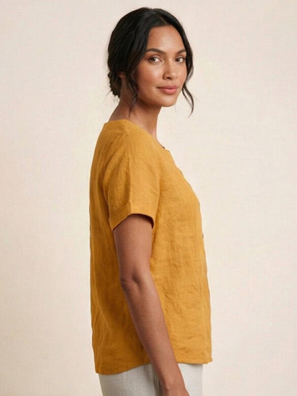 Women's Short Sleeve Casual Scoop Neck Button Detail