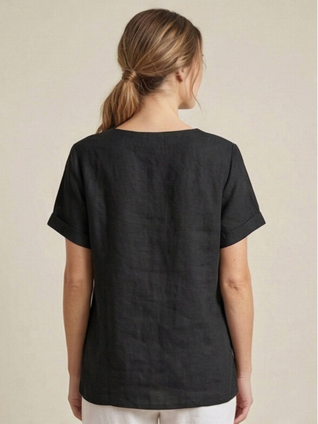 Foreen | Women's Casual Scoop Neck Button Detail Short Sleeve Top