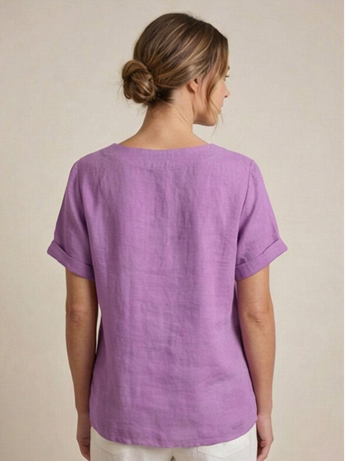 Women's Short Sleeve Casual Scoop Neck Button Detail