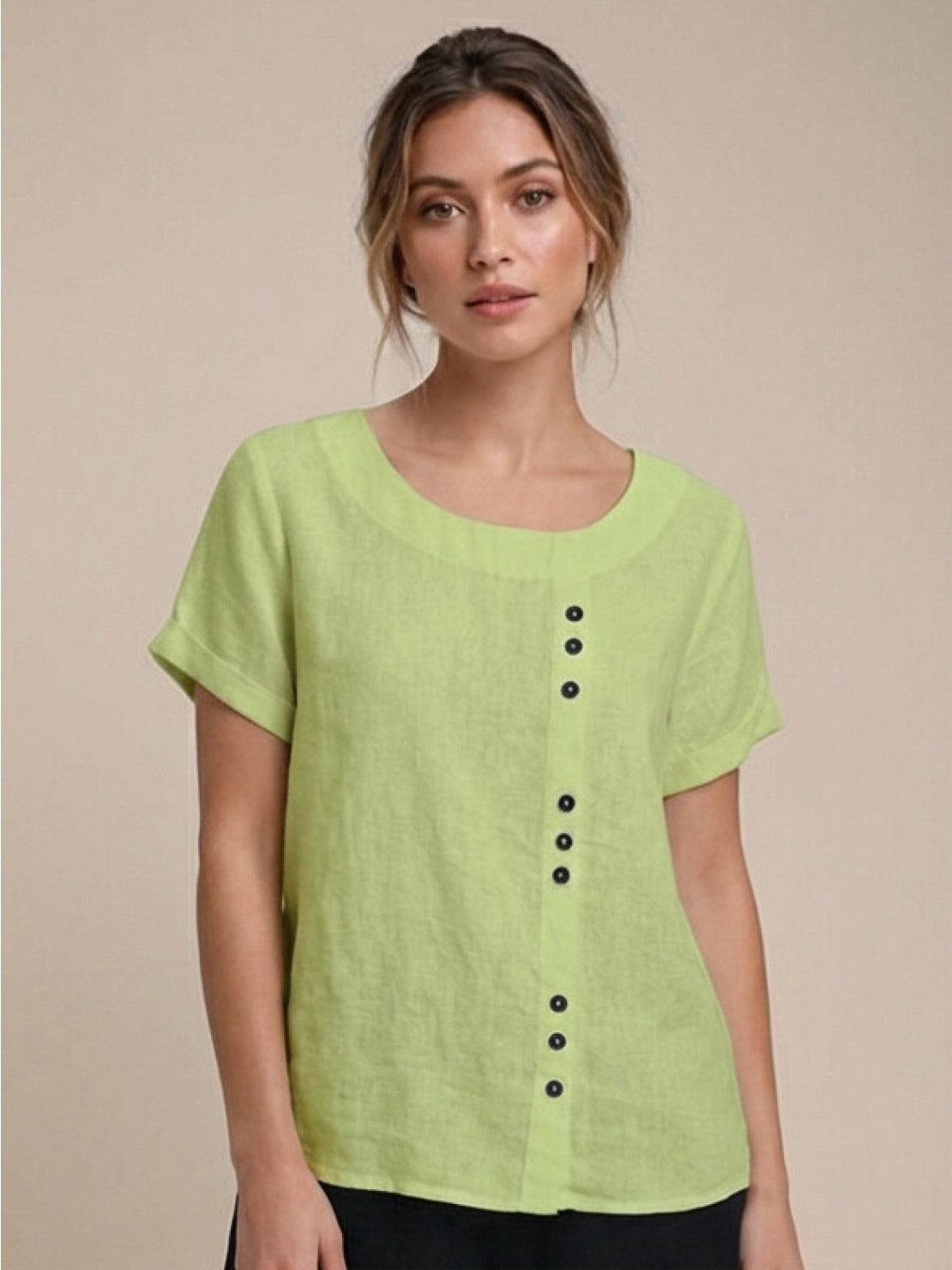Women's Short Sleeve Casual Scoop Neck Button Detail