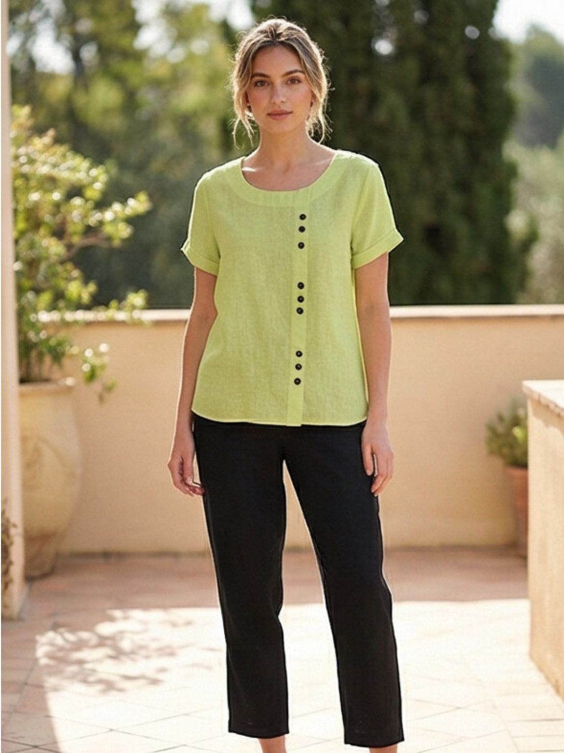 Women's Short Sleeve Casual Scoop Neck Button Detail