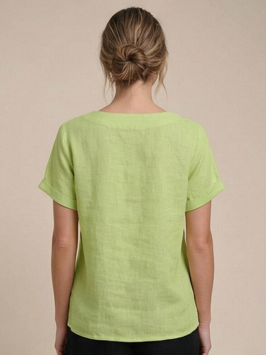 Women's Short Sleeve Casual Scoop Neck Button Detail