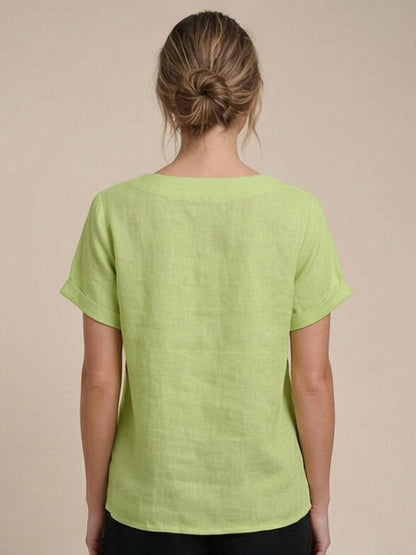 Women's Short Sleeve Casual Scoop Neck Button Detail