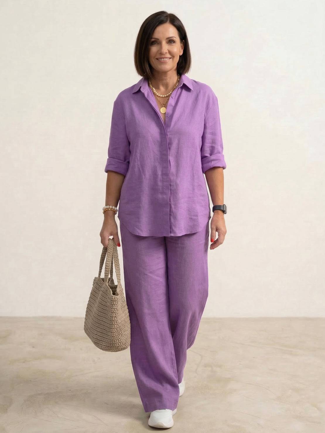 Vivian Women's Button-Down Shirt And Pants Set