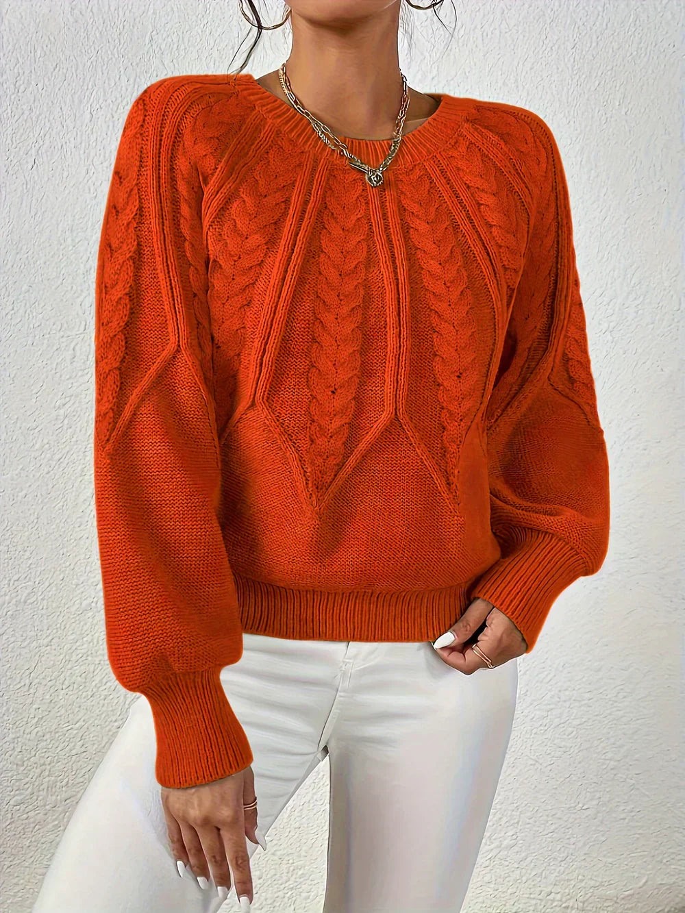 Image of Renee | Women's Cable Knit Long Sleeve Sweater