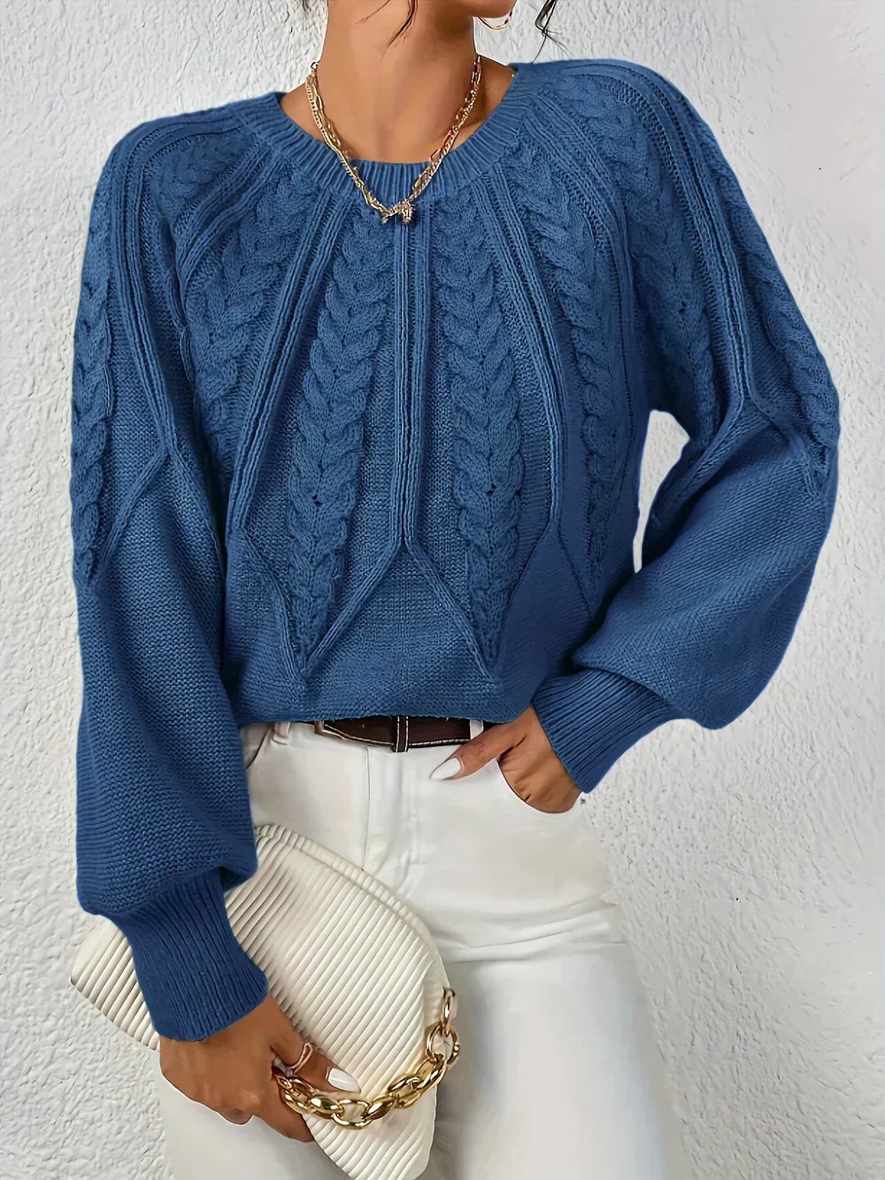 Image of Renee | Women's Cable Knit Long Sleeve Sweater