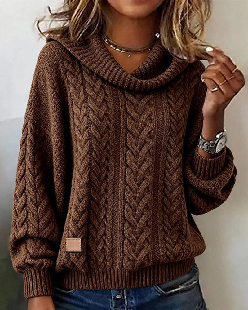 Women's Cable Knit Cowl Neck Sweater - Vonnera