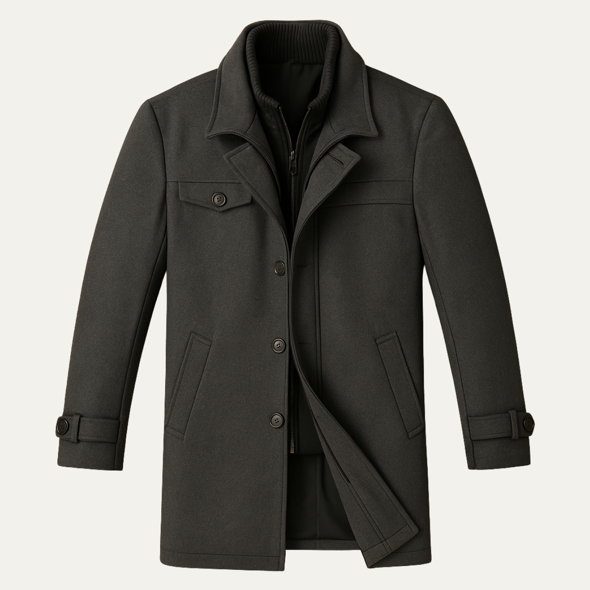 Men's Wool Blend Smart Jacket Zipper Closure