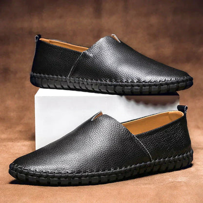 Men's Leather Slip On Loafers Matte Black