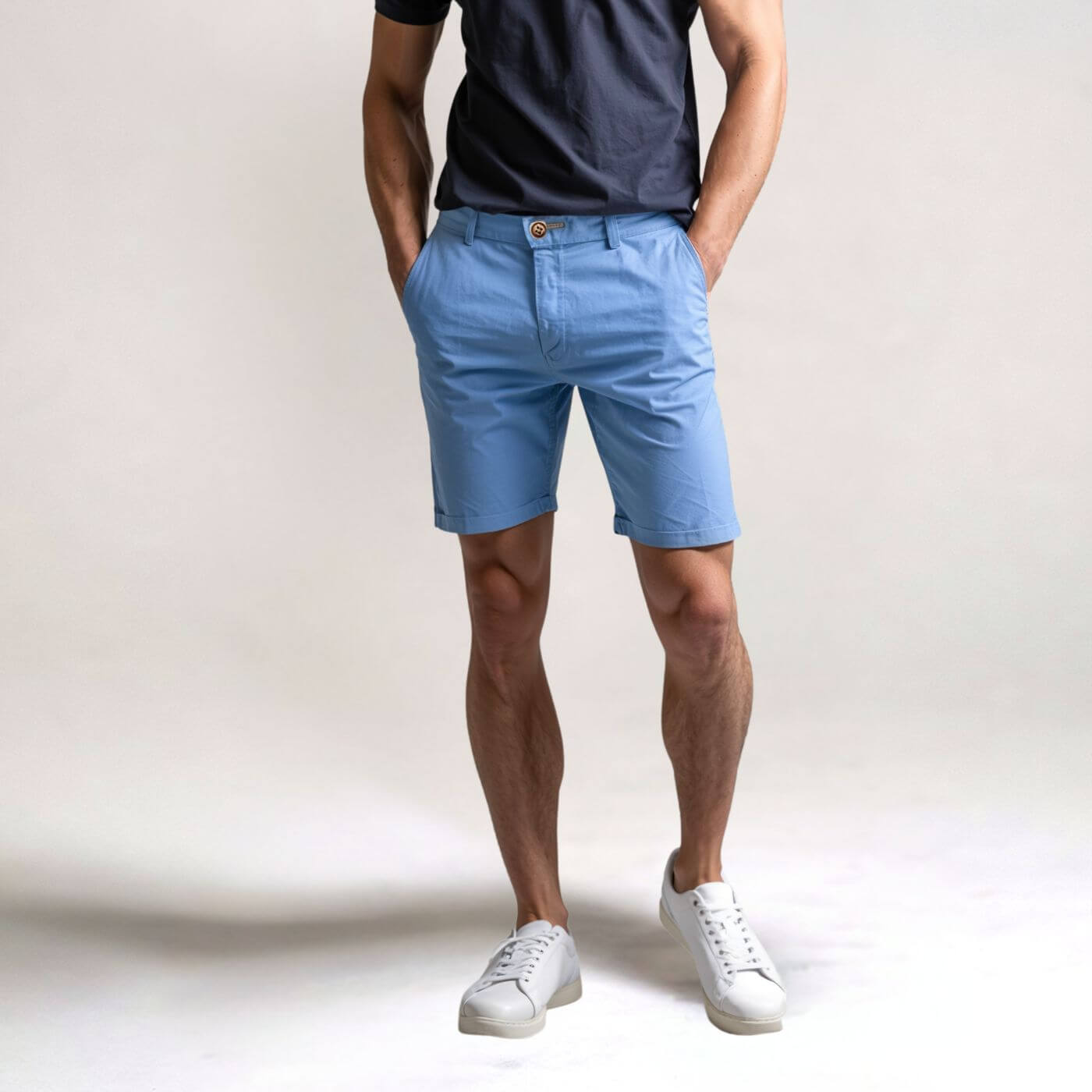 Men's Chino Shorts Flat Front Cotton Beige - Vonnera