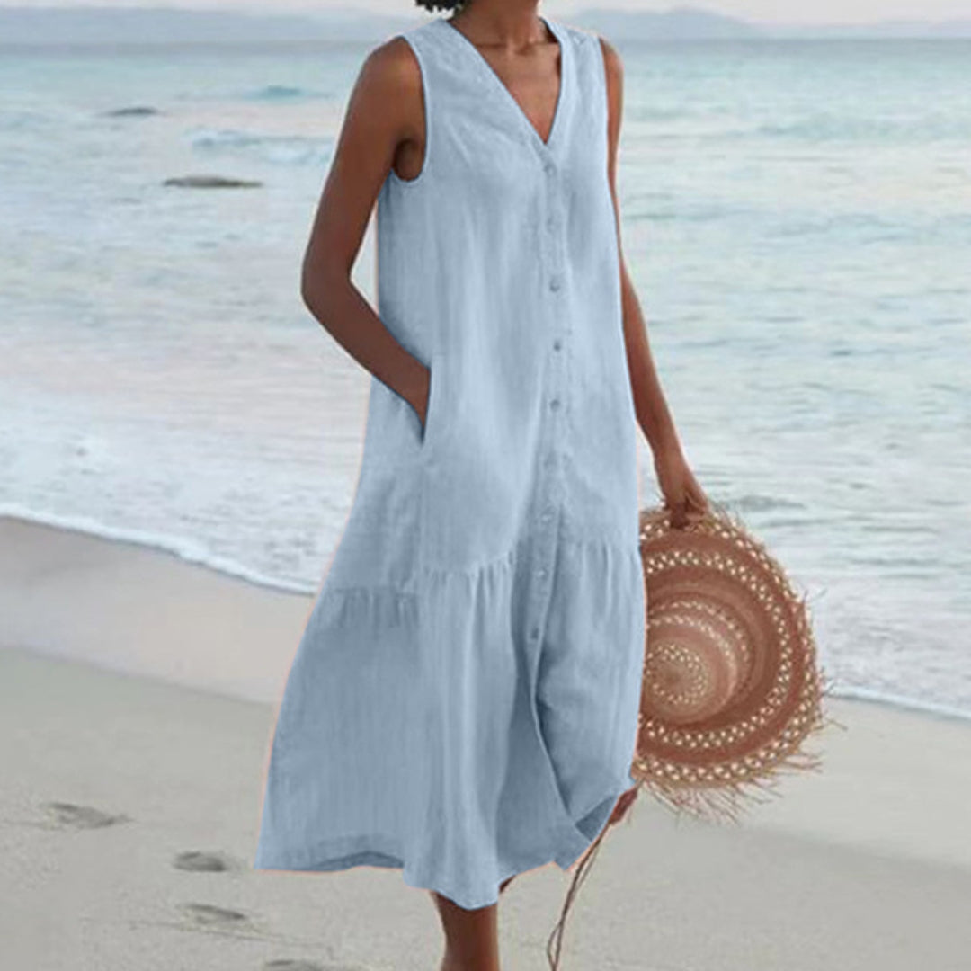 Women's Sleeveless Midi Dress Button Down - Vonnera
