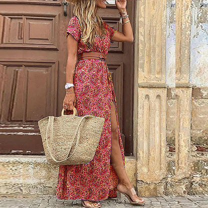 Women's V-Neck Maxi Dress Boho Print