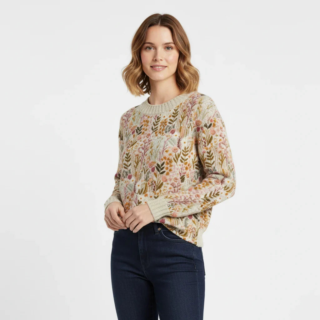 Women Floral Crew Neck Sweater - Vonnera
