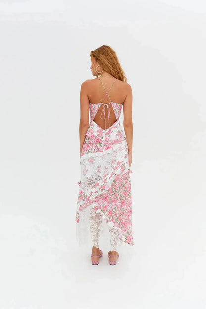 Women's Lace Floral Print Maxi Dress