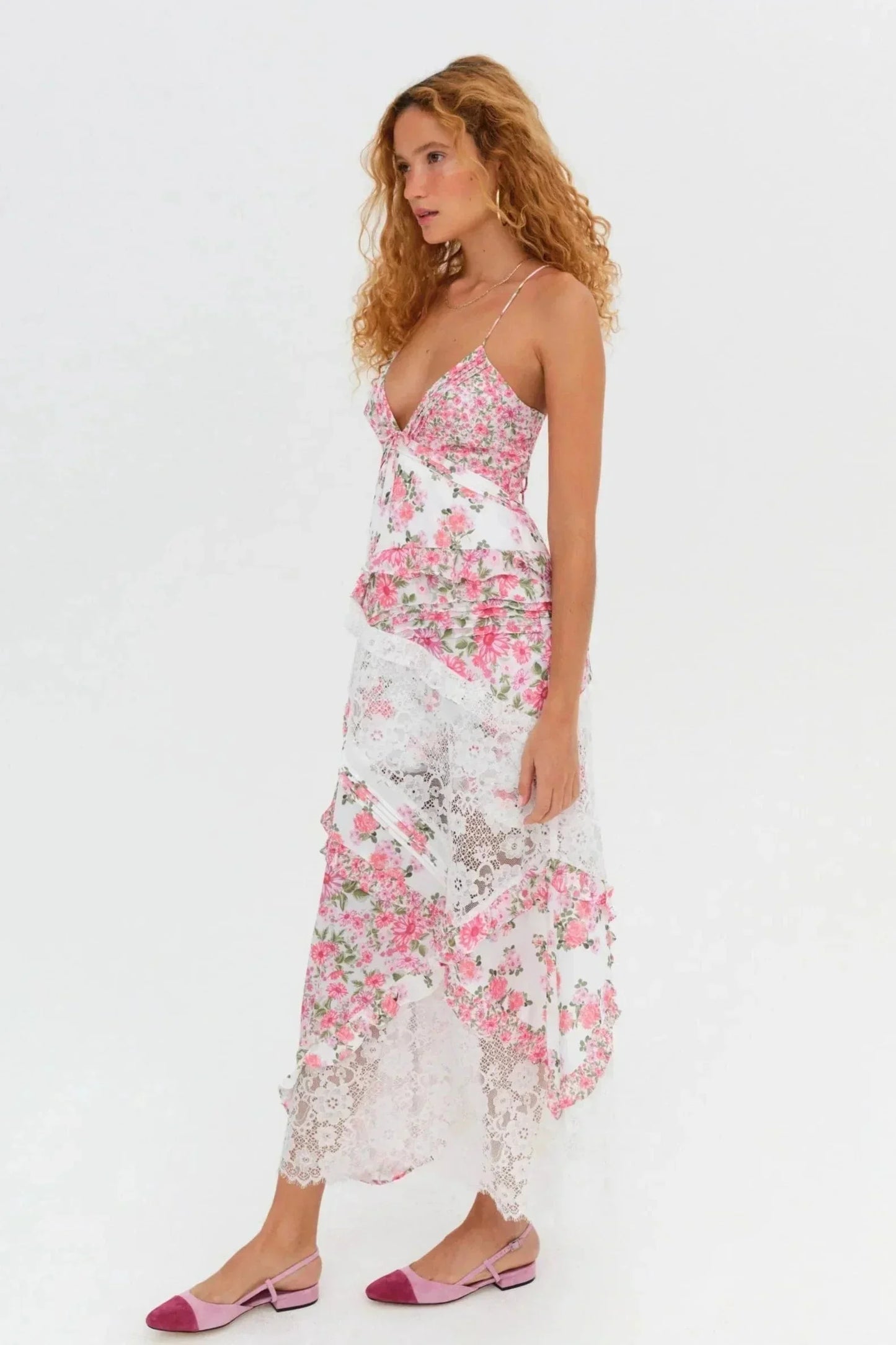 Women's Lace Floral Print Maxi Dress