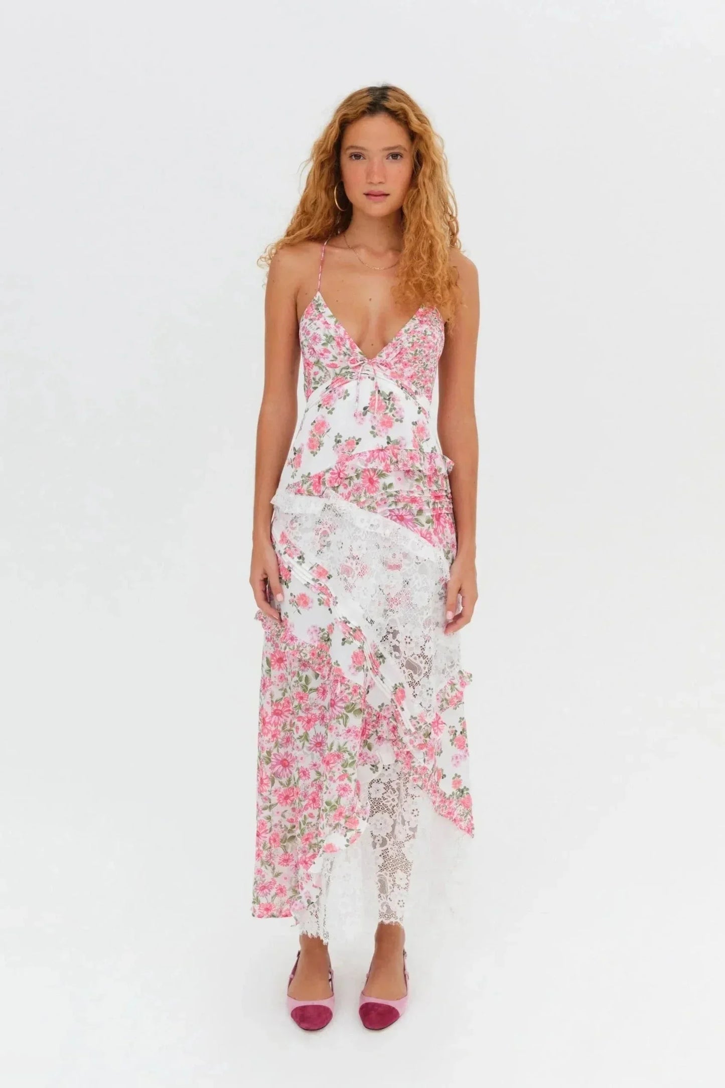 Women's Lace Floral Print Maxi Dress