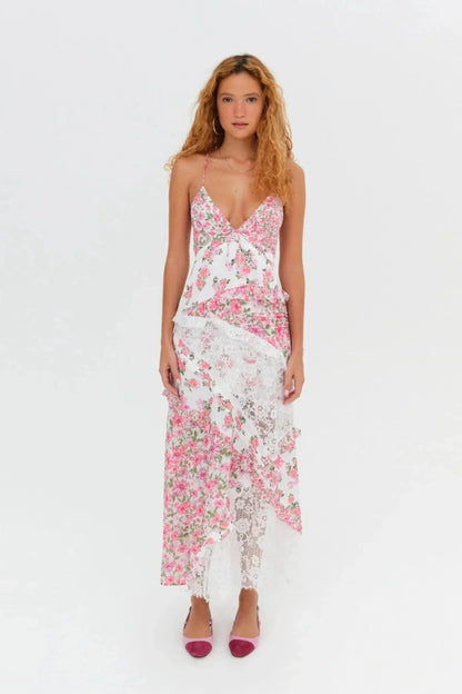 Women's Lace Floral Print Maxi Dress