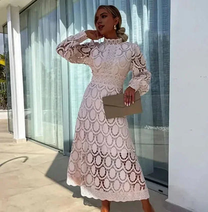Women's Lace Midi Dress Long-Sleeved