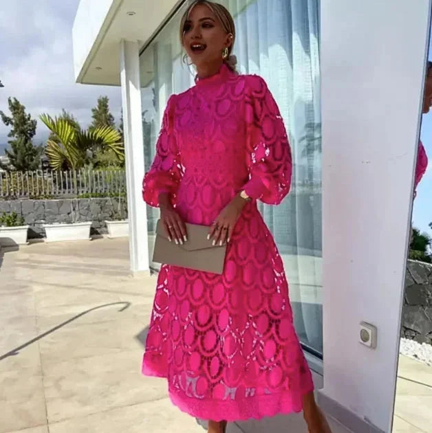 Women's Lace Midi Dress Long-Sleeved