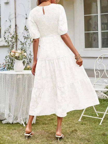 Women's Midi Dress Short Sleeve Ruffled Cotton