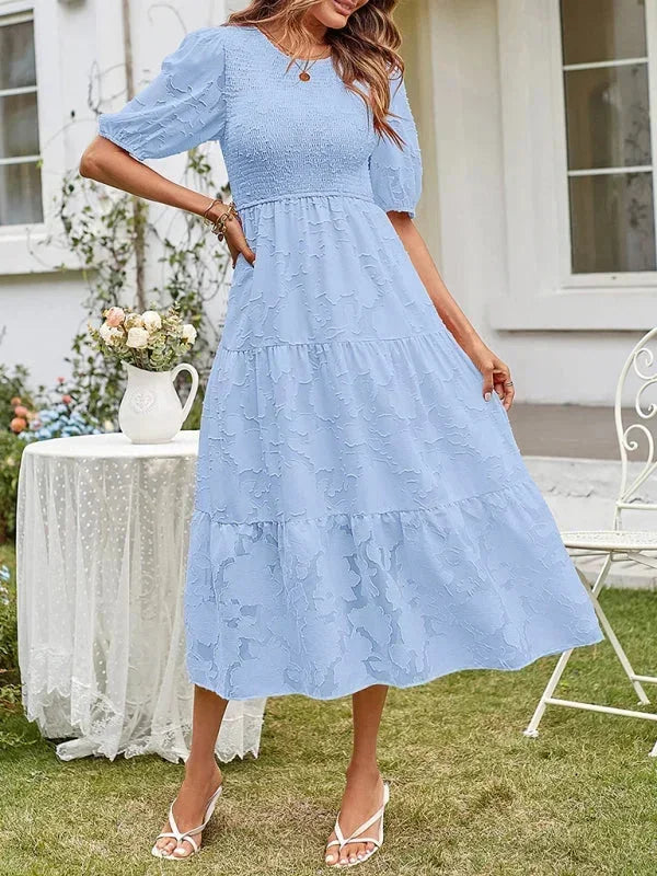 Women's Midi Dress Short Sleeve Ruffled Cotton