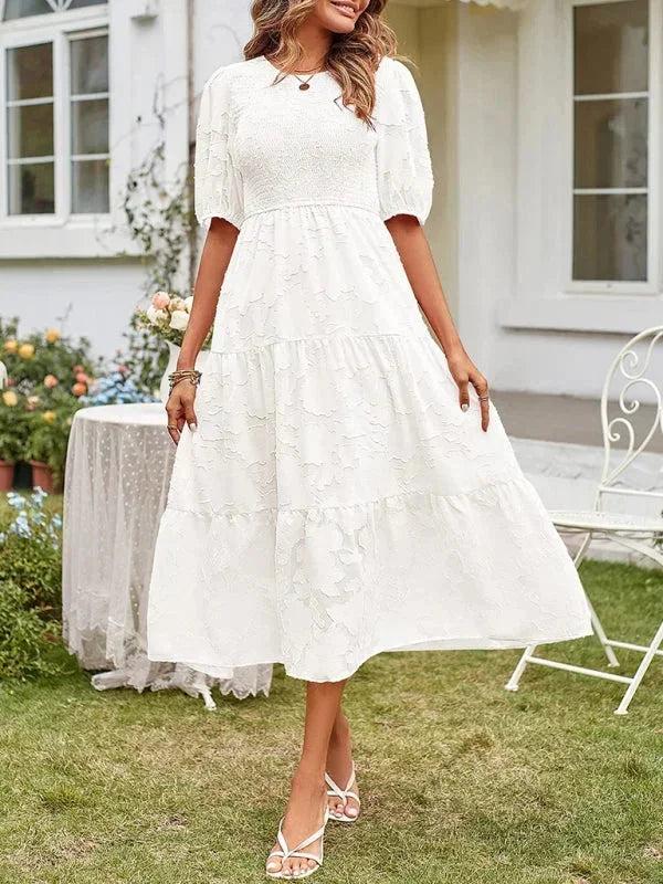 Women's Midi Dress Short Sleeve Ruffled Cotton