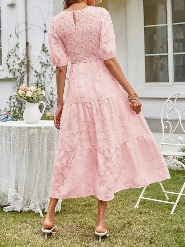 Women's Midi Dress Short Sleeve Ruffled Cotton