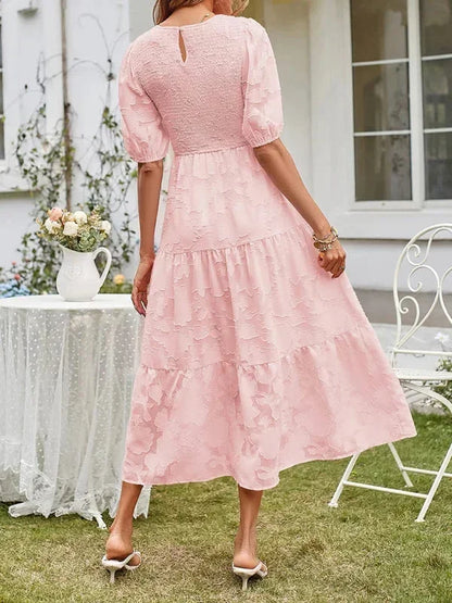 Women's Midi Dress Short Sleeve Ruffled Cotton