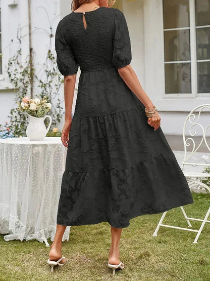 Women's Midi Dress Short Sleeve Ruffled Cotton