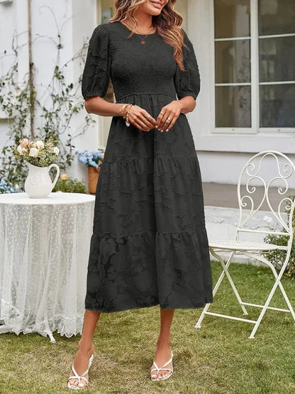 Women's Midi Dress Short Sleeve Ruffled Cotton