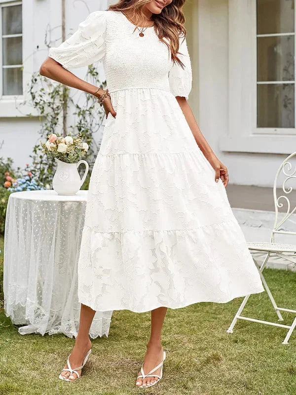 Women's Midi Dress Short Sleeve Ruffled Cotton