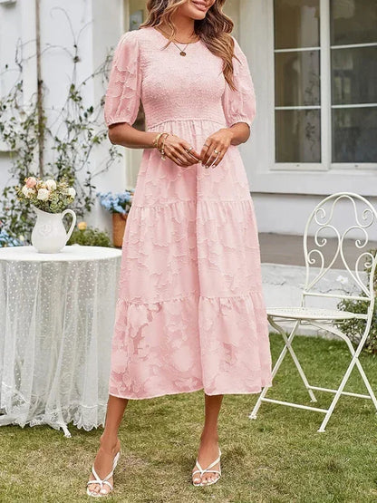 Women's Midi Dress Short Sleeve Ruffled Cotton